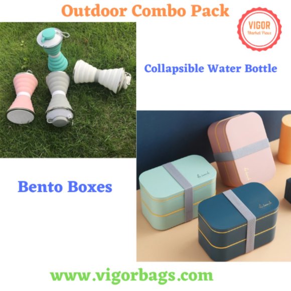 Collapsible Water Bottle & Bento Box Outdoor Combo Pack - Picture 1 of 10